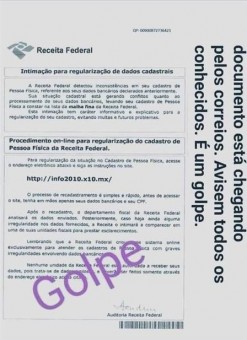 Carta do golpe recebida pelos correios